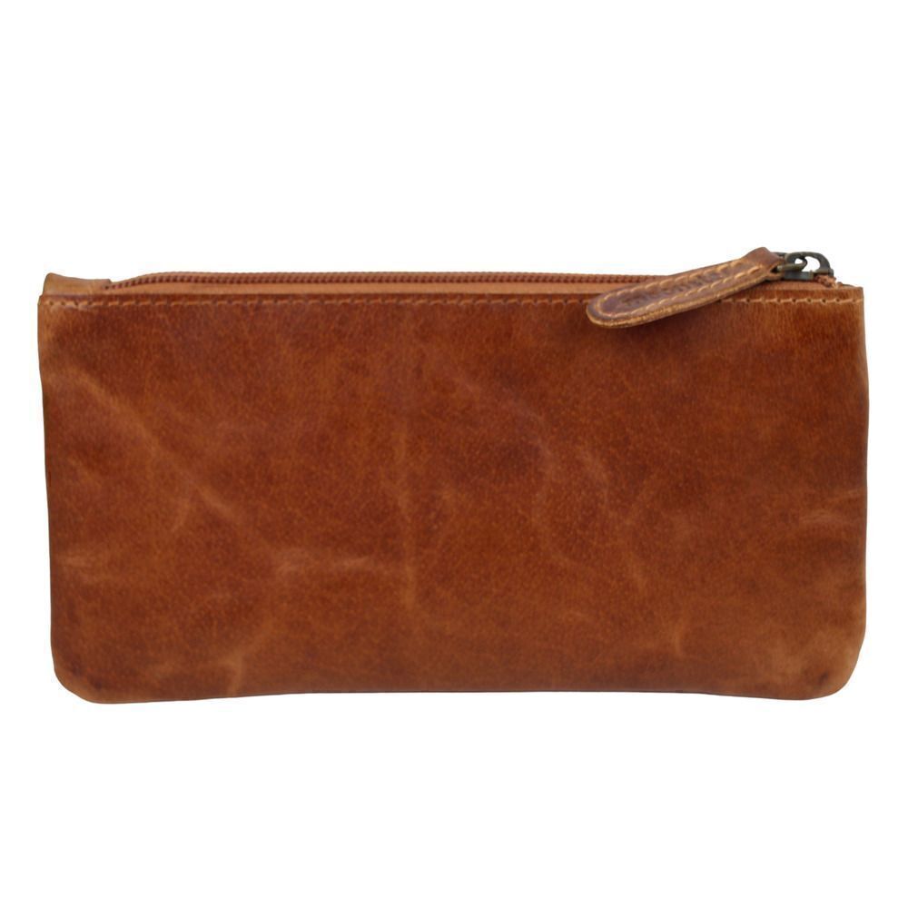 MOONSTER TAN BROWN GENUINE LEATHER ZIP ID CARD BILL WALLET CLUTCH POUCH PURSE